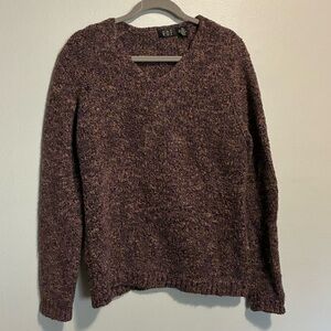ROE Marled Bouclé Knit Sweater V-Neck Purple Wool Blend Soft Cozy Chunky XL
